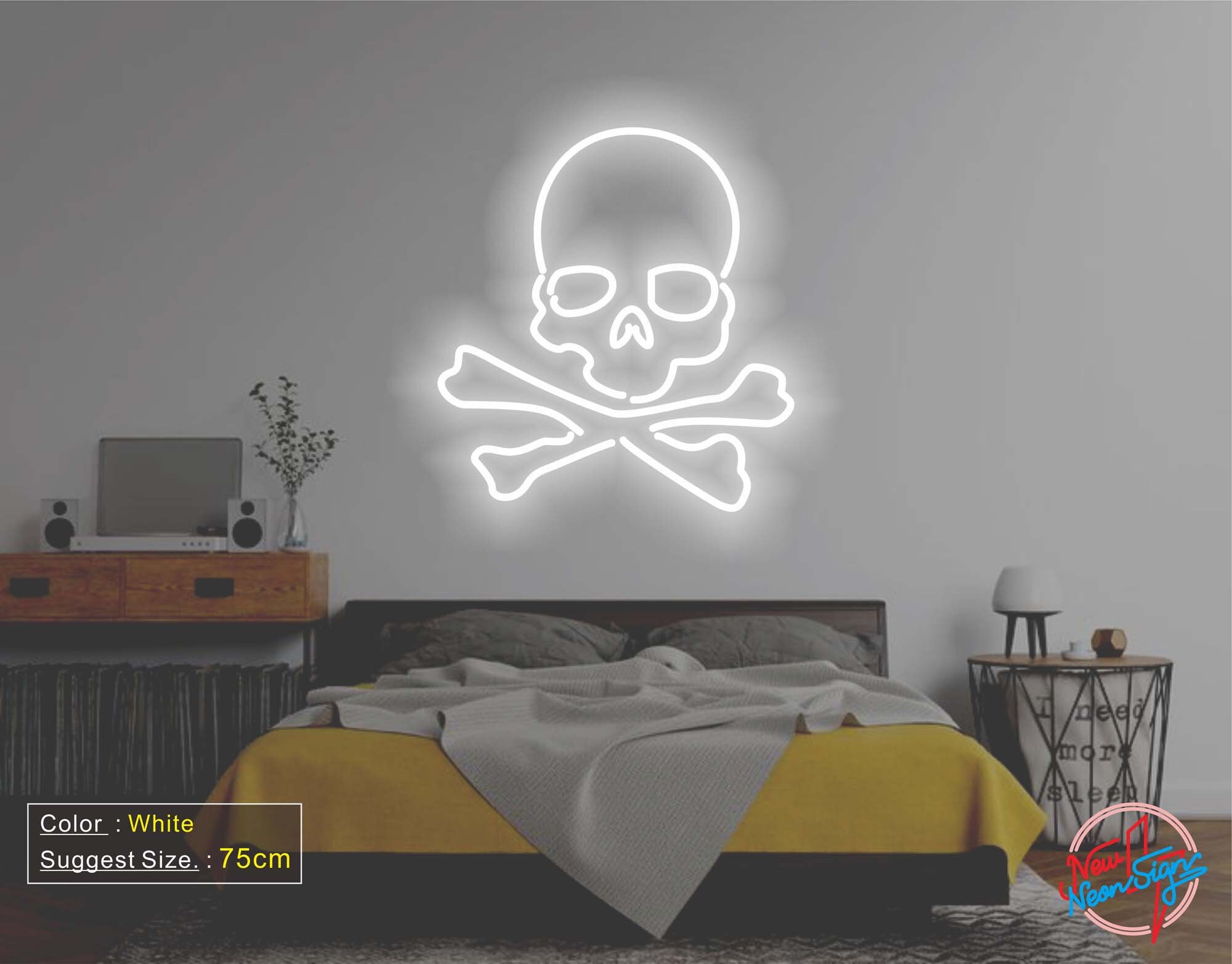 Astuddy Halloween Skull Neon Sign - "Don't Look Back" LED Neon Wall Light With Skull And Bone - View #3