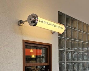 Enseigne murale circulaire à LED en acrylique avec support en métal, caisson lumineux commercial avec logo personnalisé pour restaurant et petite entreprise