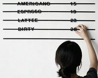 Kit de menu magnétique à fixation murale avec rails en métal, lettres et chiffres interchangeables pour présentoir de café et d'alimentation