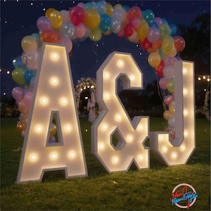 Custom 3D Light Up Marquee Letters - Personalized Couple Initials for Weddings, Anniversaries & Home Decor - Romantic LED Signage for Events