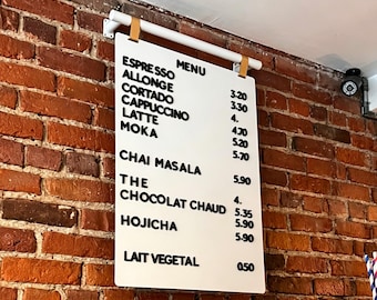Tableau de menu en métal réglable à suspendre, rail extensible pour liste de prix de café et affichage des plats du jour