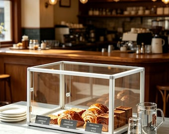 Vitrine à pâtisserie en acrylique transparent avec cadre en métal, support à pain de comptoir pour croissants, petits gâteaux, boulangerie, café