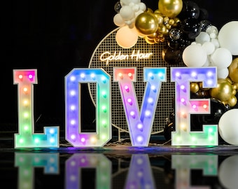LOVE Marquee Letter, Number Letter Wedding Led Big Sign, Decorazioni Wedddng personalizzate, LED che cambia colore lettera