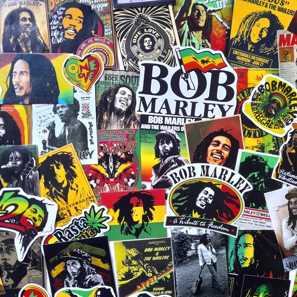 50PCS Rare Bob Marley and the Wailers Old Posters Rasta Sticker Pack For Bike Laptop Phone Skateboard Journal Decoration & Reggae Music Fans