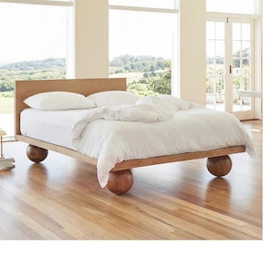 Aadi Oak Wood Bed – Solid Oak Platform Bed Frame – Modern Minimalist Low Profile Wooden Bed for Rustic or Japandi Bedroom