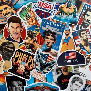 Michael Phelps 45-delige stickerspakket iconische collectie Olympisch zwemkampioen vinylstickers voor laptops Perfect cadeau voor sportfans