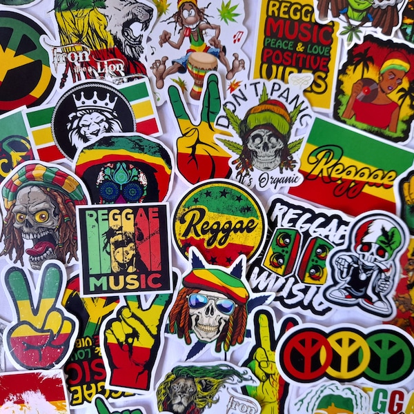 50PCS Reggae Rasta man Aesthetic Stickers, Reggae Music Festival, Car bike Laptop Phone Decoration Sticker, Skateboard, Bottle, Journal
