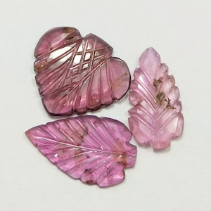 8.00 Ct Natural Pink Tourmaline Leaf Carving Lot AAA Quality Loose Gemstone Leaf Shape Hand Carved Pink Tourmaline Carving Stone Lot 3 Pcs
