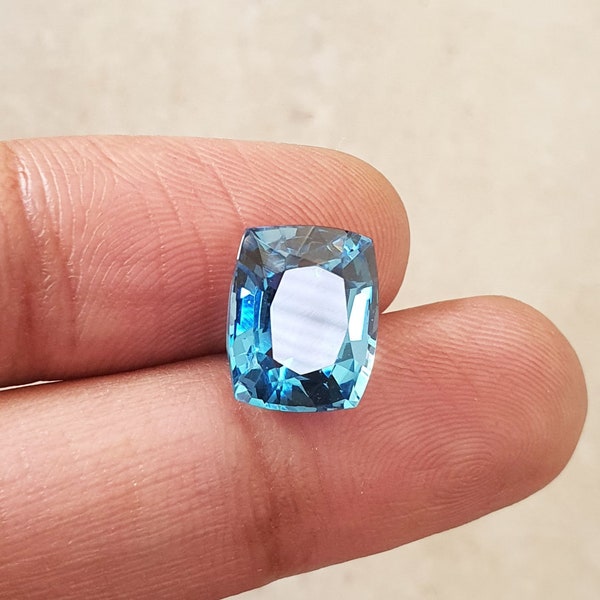 9.39 Ct Flawless Santa Maria Aquamarine Cushion Cut AAA Quality Loose Gemstone Lab Created Blue Aquamarine Stone For Ring & Jewelry 12x9.7MM