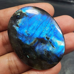 108 Ct Natural Blue Flash Labradorite Oval Cabochon Labradorite AAA Quality Loose Gemstone Blue Labradorite Stone For Pendant 49.7x37.4 MM