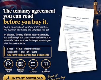 Assured Periodic Tenancy Agreement Template England 2026 | Written Statement of Terms | Fillable PDF & Word | Renters' Rights Act