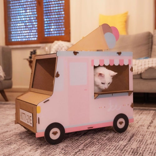 Wooden Ice Cream Truck Indoor Cat House up to 7 Kg15 Lb Cat Etsy