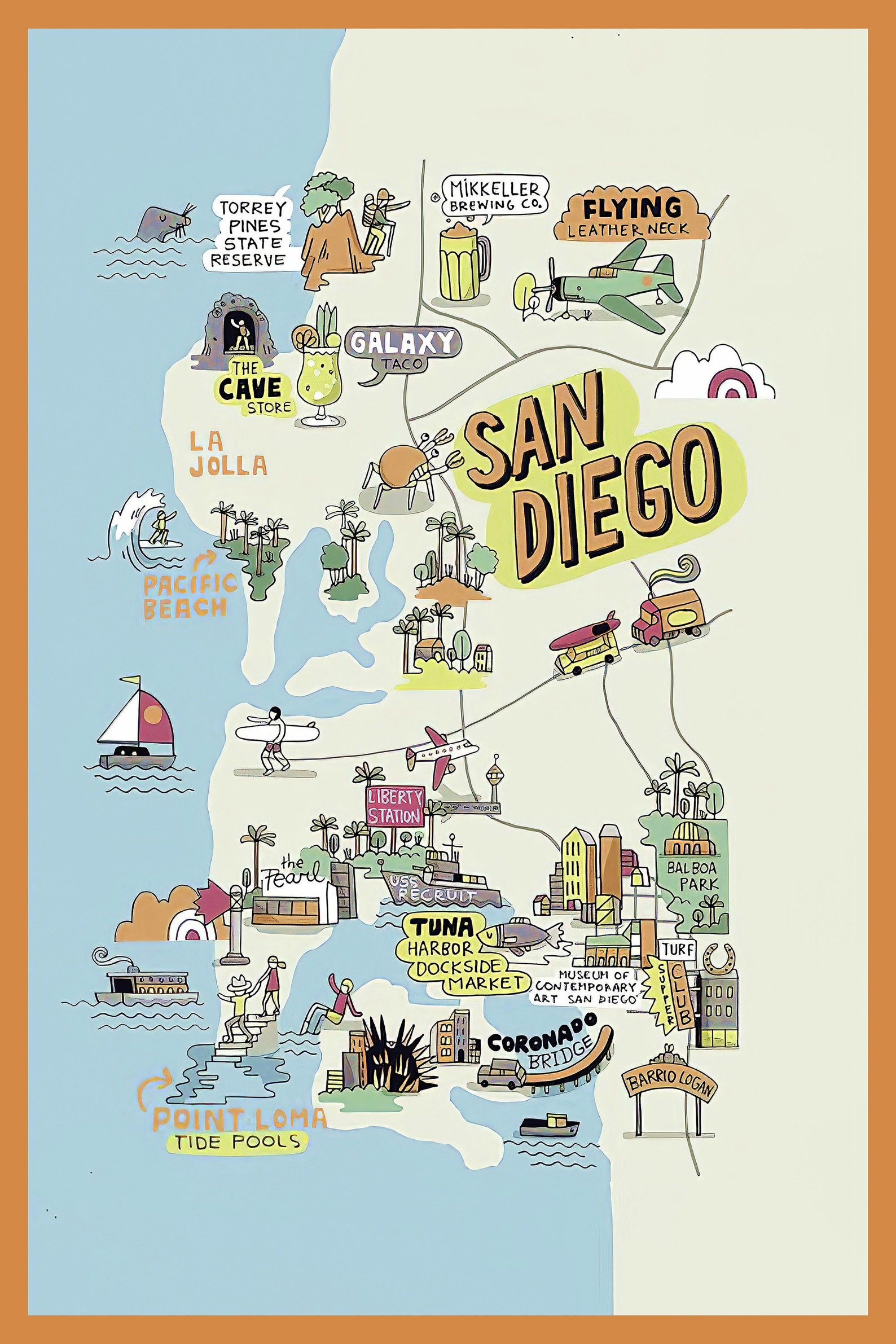 San Diego Map Travel Poster Vintage Travel Poster Poster | Etsy