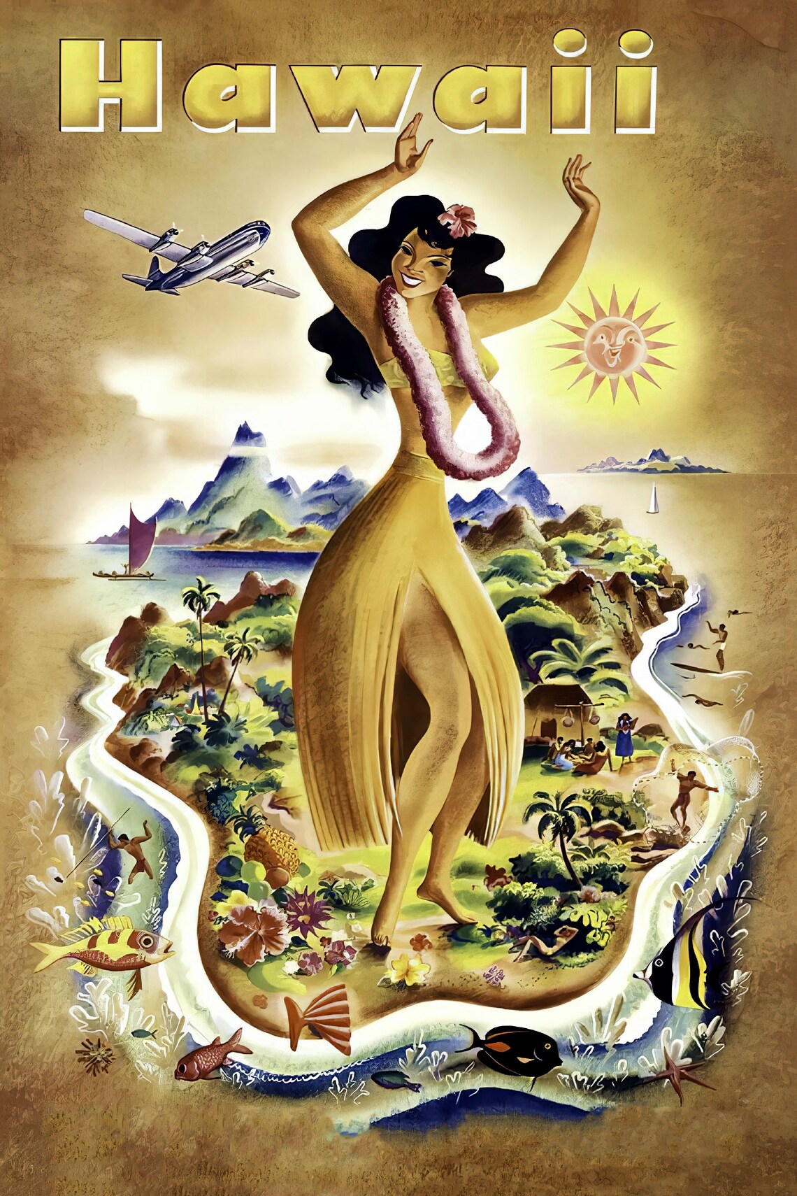 Vintage Hawaii Poster Hawaii Travel Poster Poster Wall Etsy