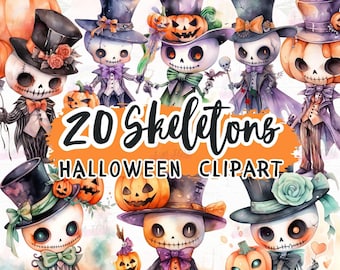 Halloween Skeletons Clipart, Spooky PNG Files (Digital Download
