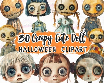 Creepy Doll Clipart, Vintage Halloween PNG (Digital Download)