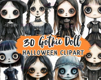 Creepy Gothic Doll Clipart, Halloween PNGs (Digital Download
