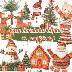 Cozy Christmas Clipart Set, 40 PNG Files, Cute Winter Digital Download, Holiday Printable Art for Crafts & Cards