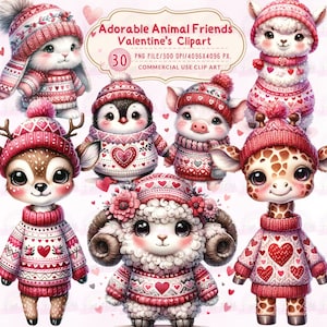 Entzückender Valentinstag Tier Freunde Aquarell Clipart, wunderliches Wald Valentinstag Clipart Set, DIY Valentinstag Projekte