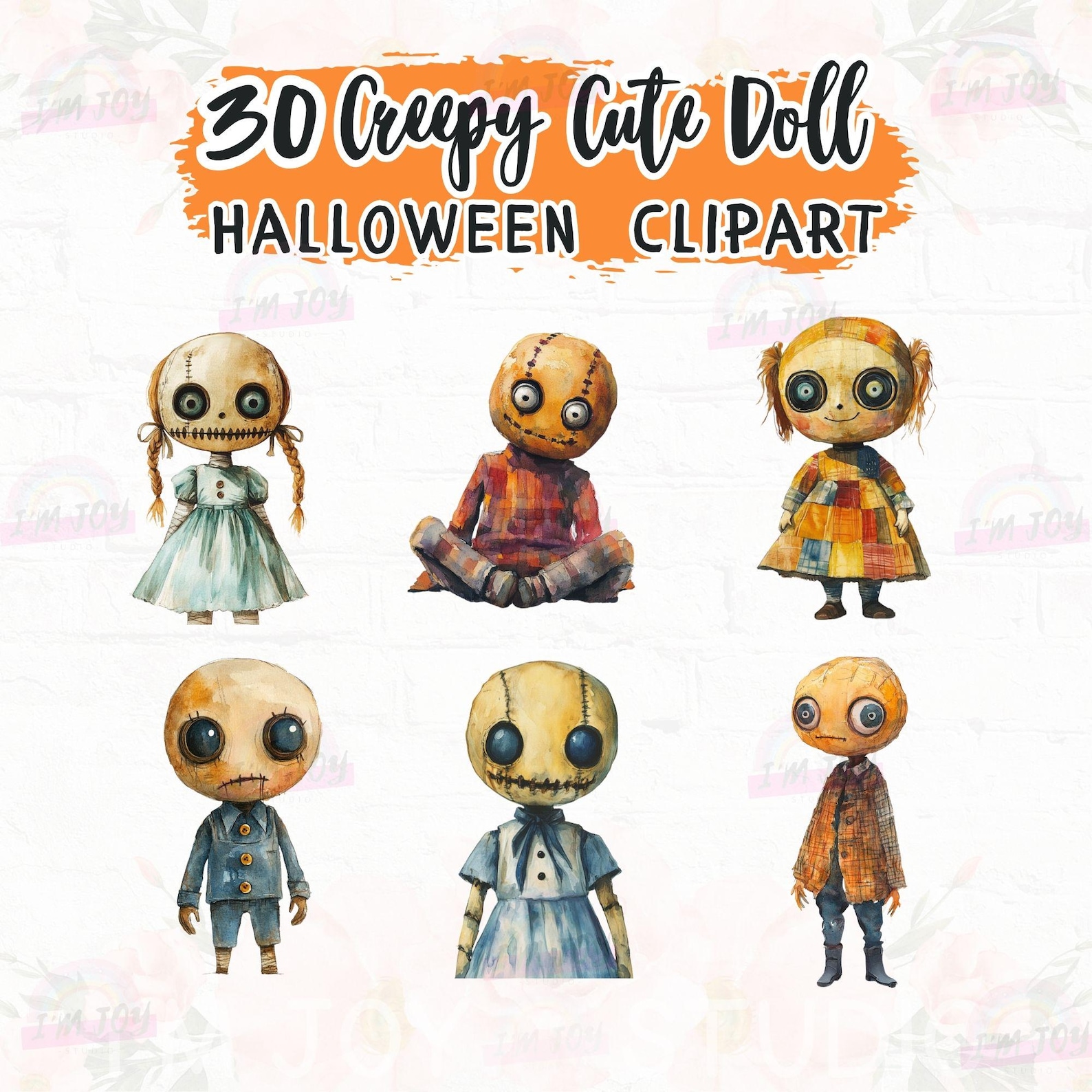 Gruselige süße Puppe Clipart Set, 30 PNG Dateien, Vintage Halloween Gruselige süße Puppe Clipart Set, 30 PNG Dateien, Vintage Halloween
