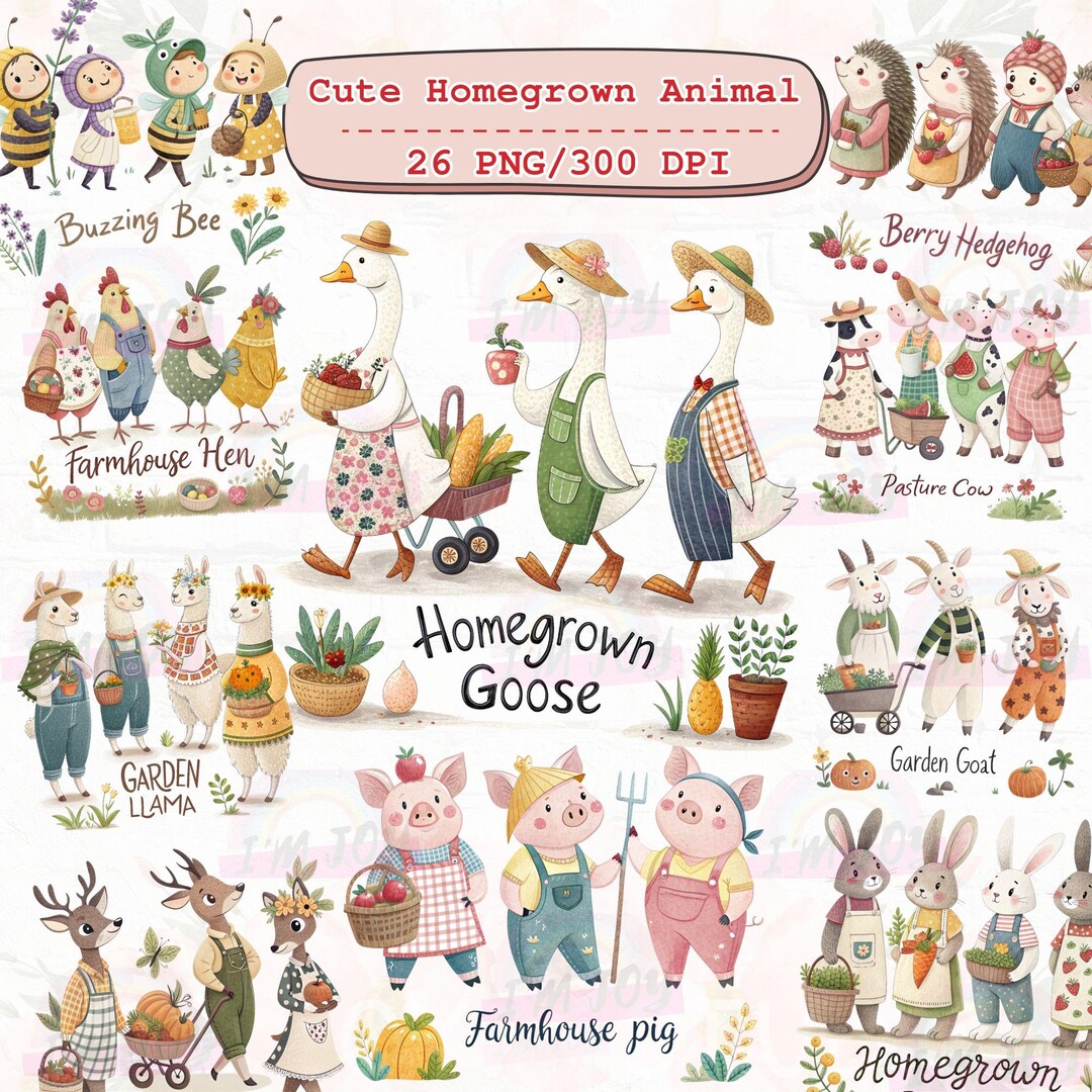 Watercolor Farm Animal Clipart, Nursery PNG Bundle (digital Download ...