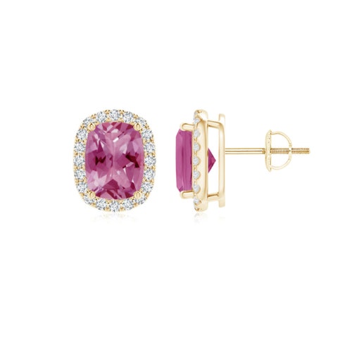 Cushion Pink Tourmaline Stud Earrings with Diamond hotsell Halo