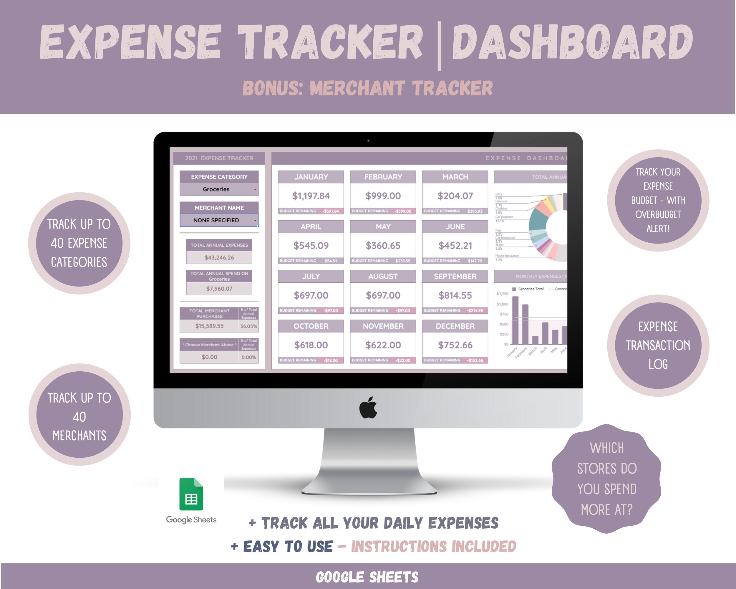 Expense Tracker Dashboard Merchant Tracker Expense - Etsy