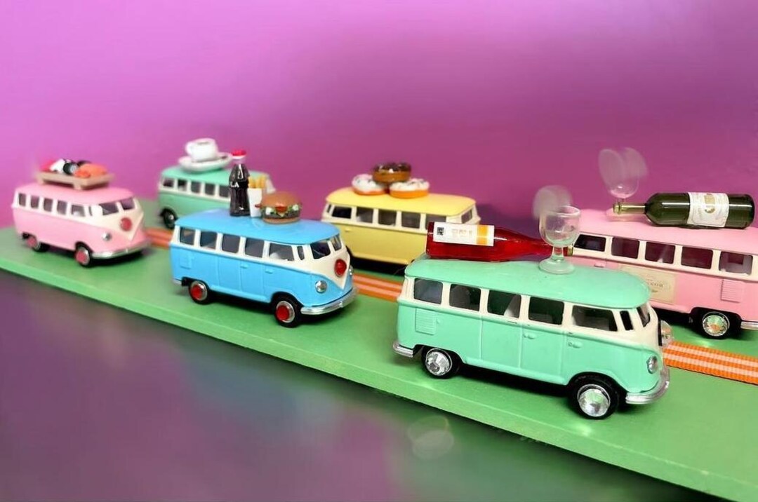 Retro Mini VW Food Truck Vans Set of 5: Charming Gift Includes Donut ...