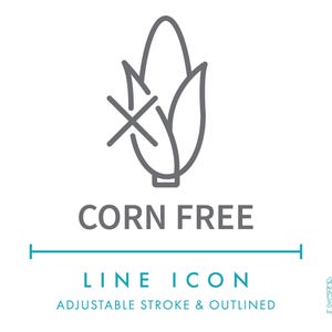 Icône de ligne gratuite de maïs SVG, icône minimaliste d'emballage d'allergènes alimentaires PNG, icône vectorielle éditable pour symbole d'ingrédients céréaliers d'allergie nutritionnelle