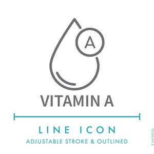 Icône de ligne vitamine A SVG, source de rétinol minimaliste antioxydants symbole alimentaire PNG, supplément nutritionnel étiquette ingrédients logo vectoriel