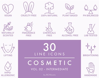 INTERMEDIATE PACK: Cosmetics Packaging Symbols Vol. 02 Line Icons SVG, Minimalist Skincare Product Icon Bundle, Beauty Clipart Vector Logos
