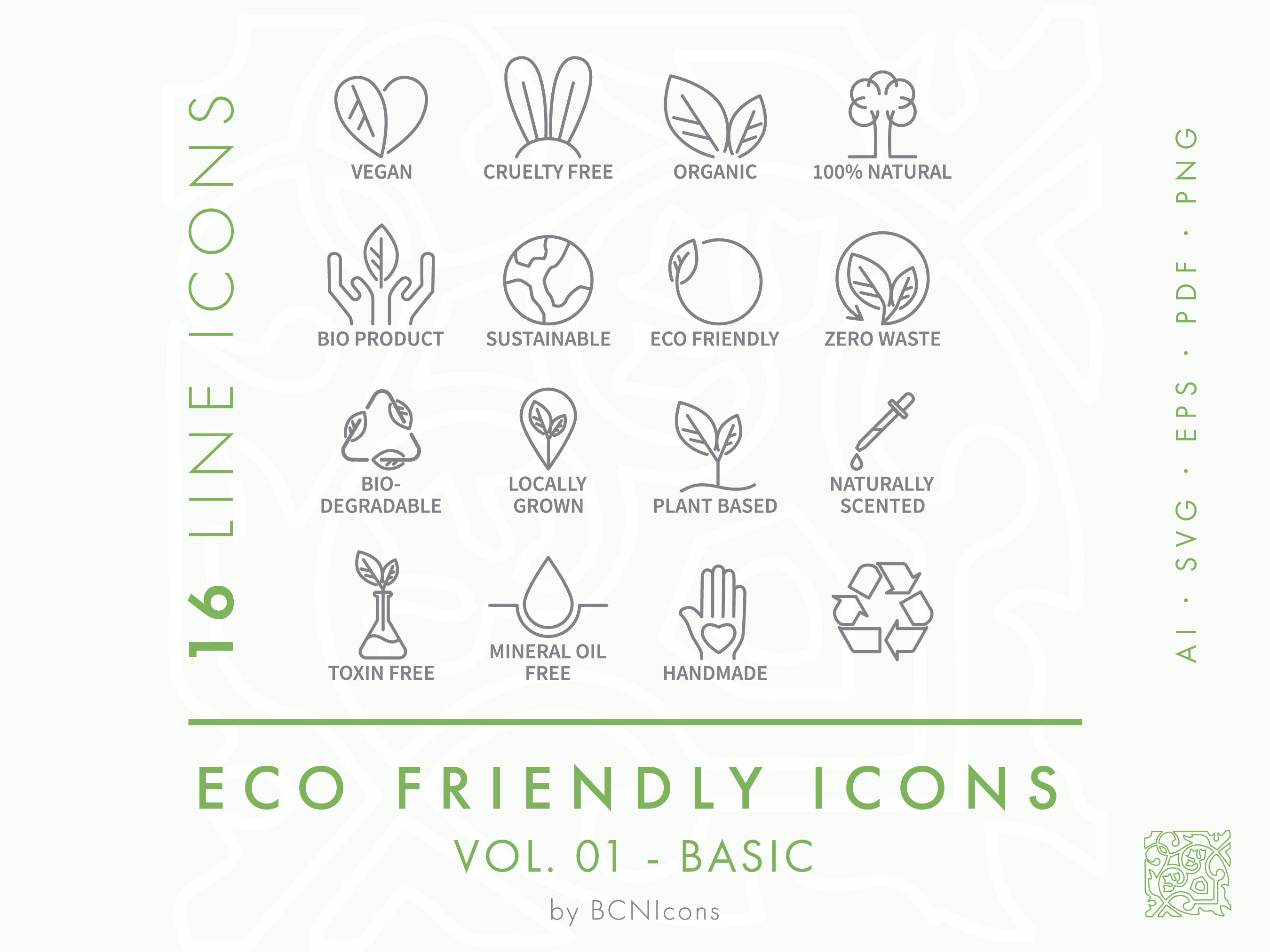 BASIC PACK: Eco Friendly Line Icons Vol. 01 SVG, Minimalist Green ...
