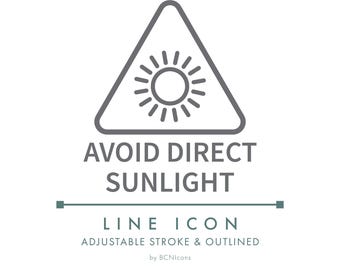 Avoid Direct Sunlight Line Icon SVG, Minimalist Product Packaging Logo PNG, Light Sensitive Product instructions Vector Symbol