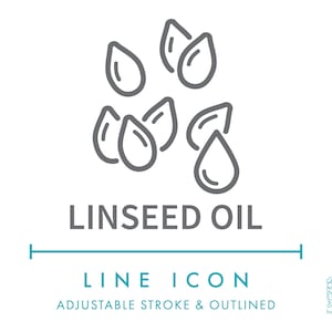 Icône de ligne d'huile de lin SVG, huile végétale de lin icône de produits naturels et cosmétiques d'huile de lin PNG, symbole de produit sain biologique d'huile végétale de graine de lin