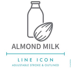 Icône de ligne de lait d'amande SVG, icône minimaliste de symbole d'allergènes alimentaires de lait sans produits laitiers, vecteur d'ingrédients d'allergie nutritionnelle de Types de lait d'amande