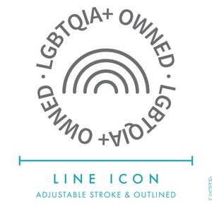 Icono de línea de insignia arcoíris para empresas propiedad de LGBTQIA+, clipart de producto con símbolo de género LGBTQ minimalista, vector de símbolo de producto creado por LGBT