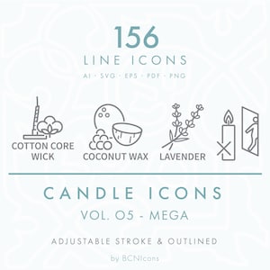 MEGA PACK Candle Making Symbols Vol. 05 Line Icons SVG, Minimalist Candle Packaging Clip Art Bundle png, Wax Tart Melts Vector Icon Set
