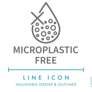 Icono de línea de símbolo libre de microplásticos SVG, icono de embalaje natural ecológico libre de microplásticos PNG, icono vectorial de símbolo de producto biodegradable