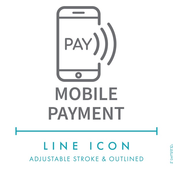 Mobile Payment Contactless Ecommerce Line Icon SVG, Minimalist App Checkout Online Store Icon PNG, Phone Pay Business Online Shop Symbol