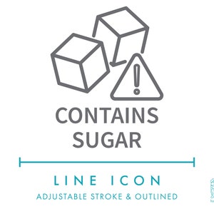Contient du sucre ligne icône SVG, nutrition minimaliste saccharose allergie avertissement alimentaire clipart PNG, régime avertissement information ingrédient symbole vecteur