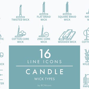 WICK TYPES Candle Making Line Icon Pack SVG, Minimalist Candle Wicks Symbols Clipart Bundle png, Candle Wax Melts Symbols Vector Icon Set