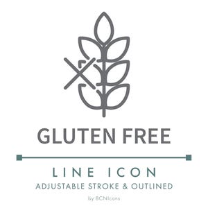 グルテンフリーのラインアイコンSVG、ミニマリストの自然食品と化粧品のパッケージロゴPNG、食品アレルギー情報成分製品シンボルベクターアイコン