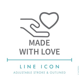Icono de línea de negocio "Hecho con amor" SVG, icono de empaque minimalista para pequeñas empresas PNG, icono vectorial de símbolo de producto ético hecho a mano