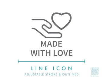 Made With Love Business Line Icon SVG, Minimalist Small Business Packaging Icon PNG, Ethical Handmade Product Symbol Vector Icon