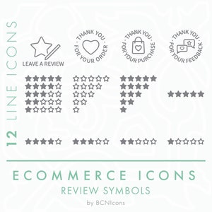 Ecommerce Symbols Review Icon Pack SVG, Minimalist Website Order Feedback Logos Line Icon Bundle png, Online Shop Business Vector Star Badge