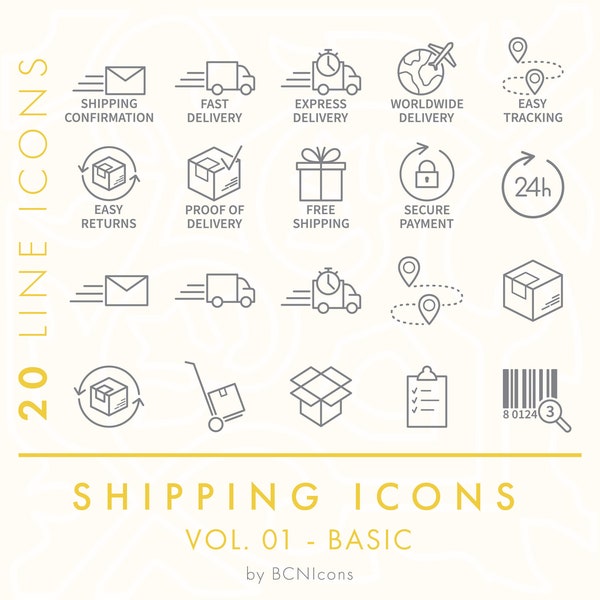 Shipping Symbols Vol. 01 Basic Outline Icon Set SVG, Minimalist Logistics Clip Art Bundle png, Package and Tracking Business Vector Icons