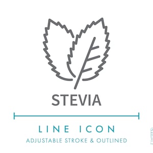 Icône de ligne Stevia SVG, icône minimaliste d'emballage alimentaire naturel édulcorant faible en calories PNG, symbole de vecteur de produit sain biologique sans sucre
