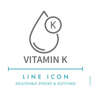 Icône de ligne vitamine K SVG, source de phytonadione minimaliste antioxydants symbole alimentaire PNG, supplément nutritionnel étiquette ingrédients logo vectoriel