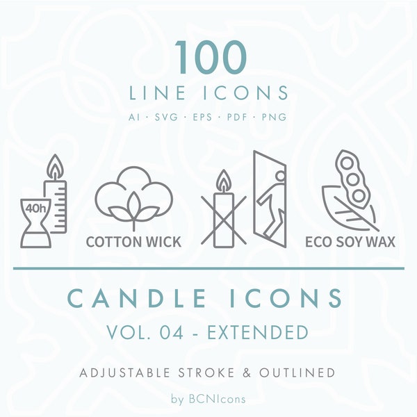 EXTENDED PACK: Candle Making Symbols Line Icons Vol. 04 SVG, Minimalist Candle Packaging Clip Art Bundle png, Wax Tart Melts Vector Icon Set