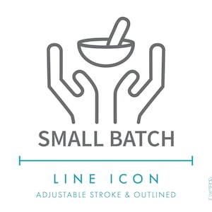Icono de línea de lote pequeño SVG, icono de embalaje minimalista para pequeñas empresas PNG, icono vectorial de símbolo de producto hecho a mano de micro lote